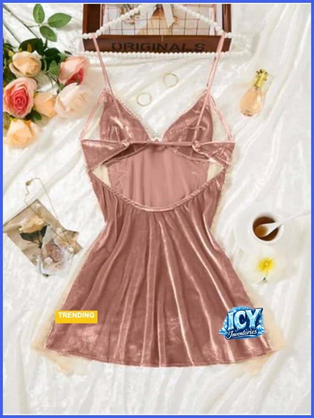 Women's Velvet Lace Babydoll Chemise Sleeveless Backless